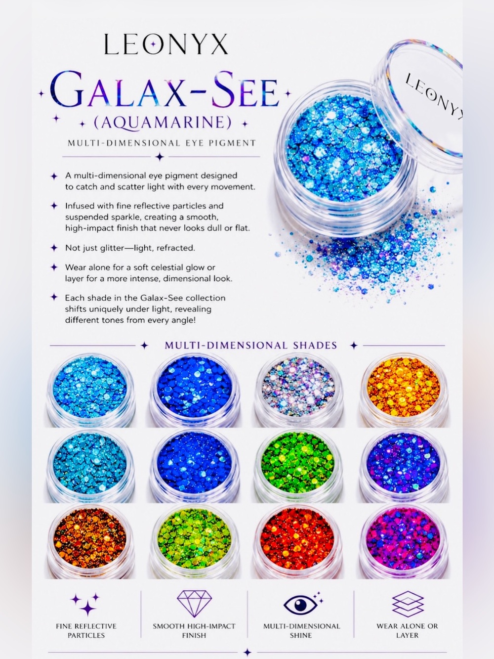 Leonyx Galax-See Aquamarine Multi-Dimensional Eye Pigment - Blue Glitter